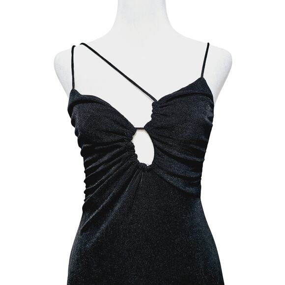 Juniper Blu Y2K Black Mini Dress Size S Spaghetti Strap Keyhole Party Club - Picture 2 of 8